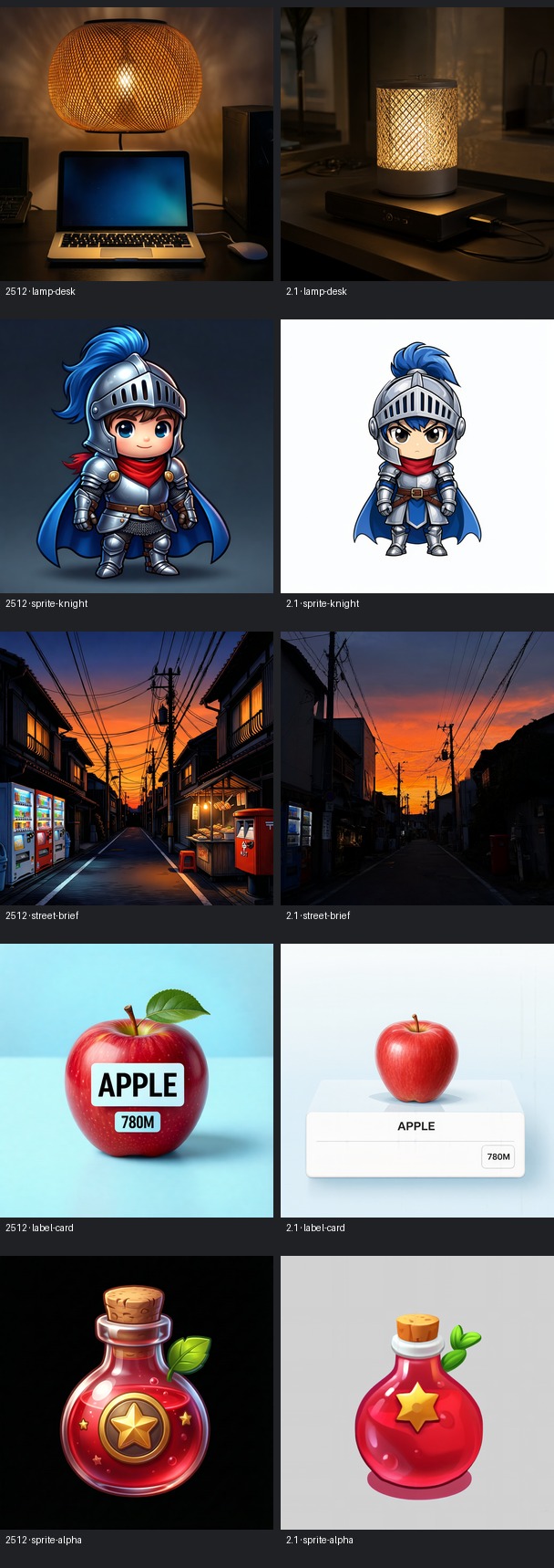 1024x1024 comparison: Qwen-Image-2512 on the left, Qwen-Image-2.1 on the right