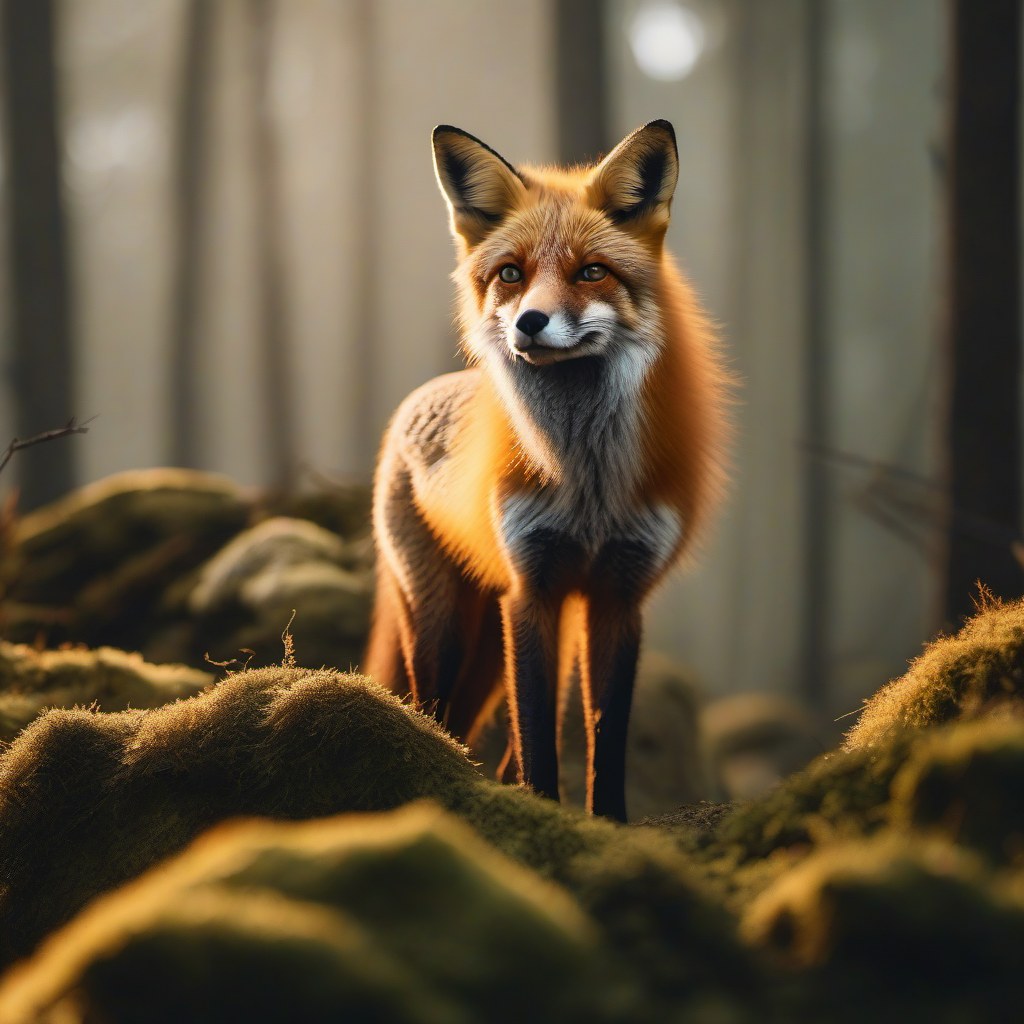 A photorealistic red fox in a forest, generated with SDXL